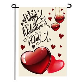 Valentines Day Garden Flag, 12 x 18 Inch Valentine Flag Love Heart Valentines Day Flag Double Sided Burlap Happy Valentine’s Day Garden Flag for Outdoor Valentines Day Garden Decoration