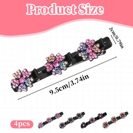 Pack of 4 Hair Clips, 3 Clips, Glittering Crystal Stone Braided Hair Clips, Women's Hair Clip, Double Layer Mini Hair Clips, Braided Elegant Hair Styling Clips for Women and Girls