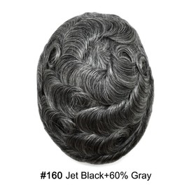 Healthlif Ultra Thin Skin Mens Toupee Human Hair Replacement System For Men Toupee For Men Hair System Poly Hair Pieces For Men 0.04mm V-Loop 8x10-90% light density#160 1# JET BLACK+60% GREY