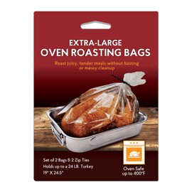 HIC Kitchen Roasting Extra-Large Oven Roasting Bags with Zip Ties, Holds 24-Pound Turkey, Set of 2 Bags and 2 Bag Ties
