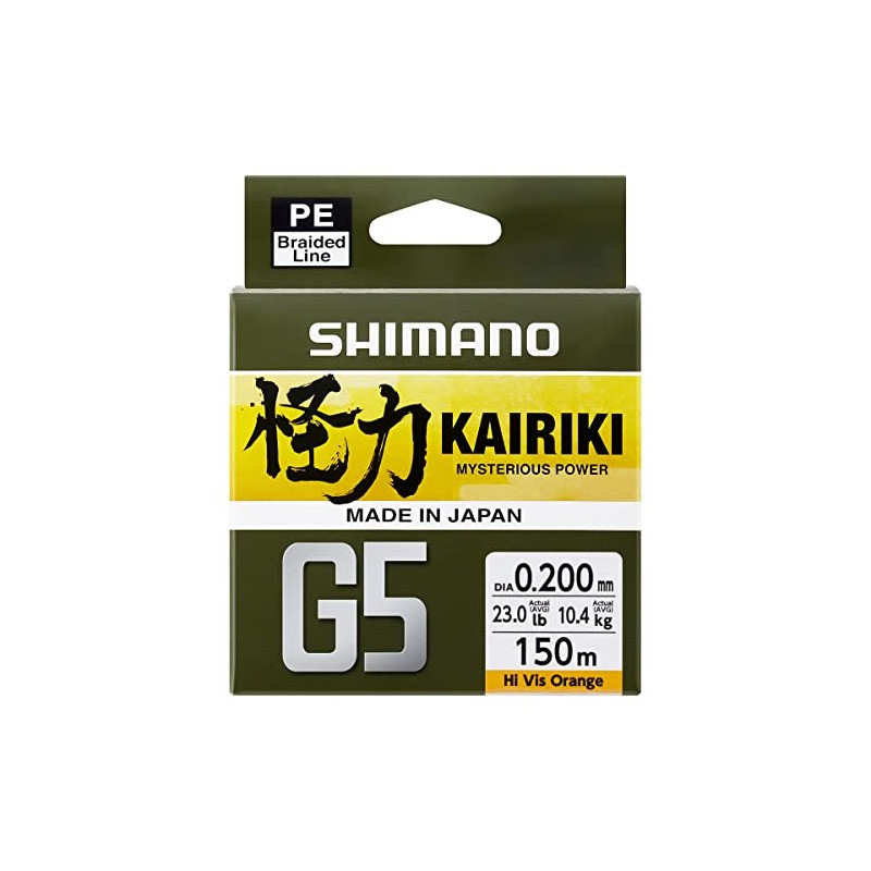 Shimano Kairiki G5 Hi-Vis Braid, 5 Strands, Orange, 150 m