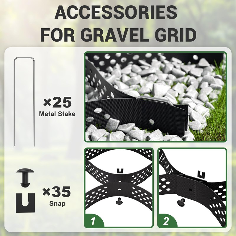 Gravel Grid 4.4x33 FT with 20Pcs Landscape Staples, 3'' Thick