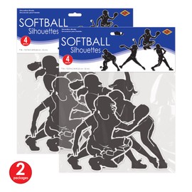 Beistle 8Piece Softball Silhouettes, 9" - 12.5", , Black/White