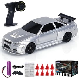 HOENTECH RC Drift Racing Cars, 1/43 Scale 4WD 2.4G Remote Control High Speed Racing Vehicle with Lights Kit, Mini Drift Car for Adults (RTR Version)