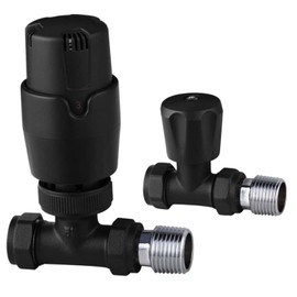 Black Straight Thermostatic Radiator Valves TRV Modern Radiator Valves 15mm x 1/2" (Set of 2) for Heated Towel Rails & Central Heating Radiators Radiator Valve Set