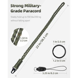 Uniclife Paracord Lanyard with Carabiner Lanyard & Key Ring Strap for Men, Robust Paracord Strap for Keys, ID Card Holder, Long Lanyard with Metal Ring (Army Green), Green