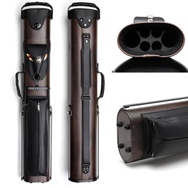 MangoRun 6-Hole Hard Pool Cue Case – Bull Head Design with Metal Stand, Holds 4 Shafts & 2 Butts, Durable Travel Storage for Billiard Accessories (Brown)