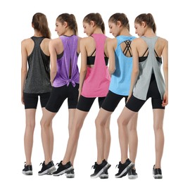 5 Pack: Womens Workout Tops, Gym Tank Tops for Women, Flowy Athletic Sleeveless Muscle Training Shirts Bulk (X-Large)