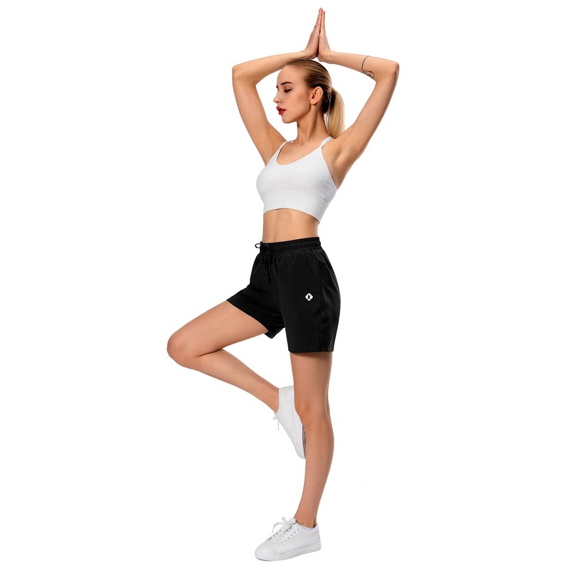 Ksmien Bermudas de algodón de punto para mujer con bolsillos