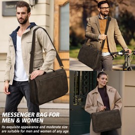RAINSMORE Leather Messenger Bag for Men 15.6 Inch Laptop Bag Vintage Briefcase Large Computer Bag Satchel Shoulder Bag For College,Work,Business,Office,Wood