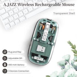 UrChoiceLtd T900 Kabellose Bluetooth-Maus, Multi-Device Slim Cordless Mouse (Dual-Mode: BT 5.1/5.2+2.4G), 400 mAh Akku 2400 DPI Transparente optische USB-Mäuse für Notebook, PC, Mac, Laptop (Grün)