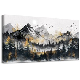 FUHAIHUA Large Wall Art For Living Room Canvas Wall Decor For Bedroom Forest Mountain Landscape Painting Office Mural Abstract Pictures Prints Artwork Aesthetic Family Room Decoration 24x48 In