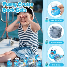 Lenwen 120 Pcs Duck Tag Cruise Kit 40 Mini Cruising Rubber Ducks 40 Cruise Tag Card 40 Elastic Rubber Bands for Cruising Hiding Ducking Luggage Carnival Game Rewards (Blue,Normal)