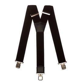 Olata Extra Wide Mens Y Braces in Black with Coloured Leather - 5cm, Black (silver clips)