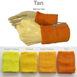 Couver Wrist Sweatband - Solid Cotton Terry Cloth Sport Wristband, 1 Pair, Tan