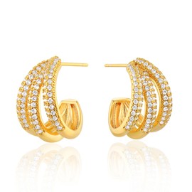FETTERO Split Hoop Earrings 14K Gold Plated Chunky Hoop Earrings for Women Dainty Hypoallergenic Half Hoop Earring Jewelry Triple Hoop Earrings -CZ Claw