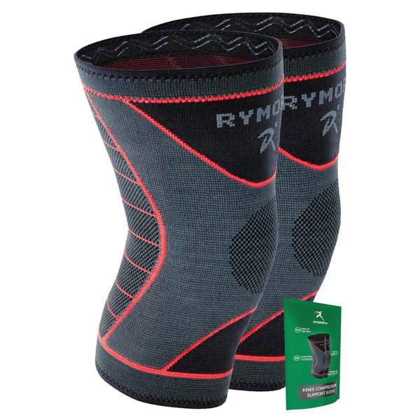 Rymora Knee Support Brace Compression Sleeves for Men and Women (Pair) (Large) [L] 5060535912129