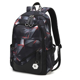 ETAISHOW Geometric-Print Boys Backpack for Elementary Middle School Kids Bookbag School Bag for Teens Black Red
