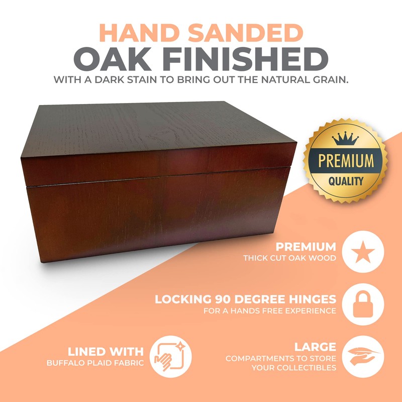 Large Oak Wooden Keepsake Box - Storage Box Lined with