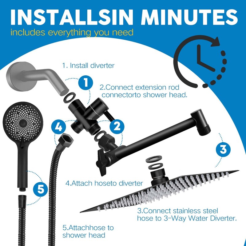 Shower Head,8”Rain Shower Head with Handheld Spray Combo and Adjustable