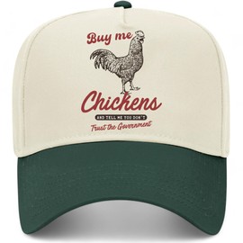 Buy Me Chickens and Tell Me You Don't Trust The Government Vintage Trucker Hat | Premium Snapback Hat for Men & Women (US, Alpha, One Size, Dark Green/Natural)