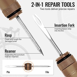 BWSHLF Tubeless Bike Tire Repair Kit for Mountain Bikes & Road Bicycles, Tubeless Tire Plug Kit with Storage Canister, Reamer, Insertion Fork, 10 Bacon Strips, Fix a Puncture or Flat, No Glue Needed