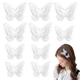 PAVIKE Lace Hair Clips (Set of 10), Butterfly Hairpins, Butterfly Hair Clips, Cute, Hair Accessories, Lace, Embroidery, Ribbon Clip, Butterfly, Hair Ornament, Bangs Clips, Parties, Children, Recitals,