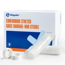 K Kingstar 48 Pack Gauze Roll Bandages, Conforming Stretch Gauze Bandage Non-Sterile, Individually Wrapped 4" x 4.1yds Includes Medical Tape, Premium First Aid Supplies and Wound Dressings