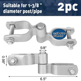 2 Pack Chain Link Gate Hinge Kit for 1-3/8" Pipe - Galvanized Steel No-Weld Kit w/Male & Female Brackets, Bolts & Nuts