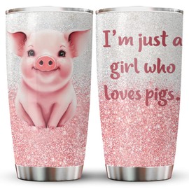 34HD Pig Gifts, Glitter Pig Tumbler with Lid 20 oz Stainless Steel, Pig Cup, Just A Girl Who Loves Pig Mug, Piggy Gifts, Pig Lovers Gifts for Women