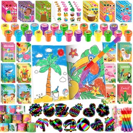BenLouis 192Pcs Hawaiian Luau Party Favors Aloha Summer Tiki Theme Coloring Books Crayons Sticker Set Bulk for Kids Beach Pool Birthday Goodie Bag Stuffer Classroom Gifts Rewards Craft Pinata Fillers