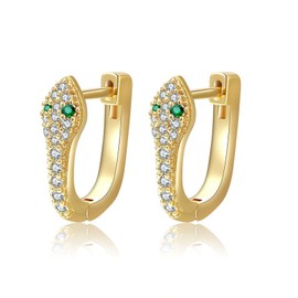 ALRNBY Gold Snake Earrings for Women Dainty Hoop Huggie with Cubic Zirconia Trendy Hypoallergenic for Tenn Girls