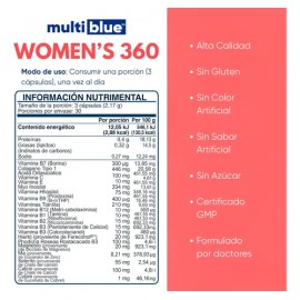 Multiblue Womens 360 Colágeno Biotina Vitaminas Mujer 90cap Sin Sabor                                                                                 