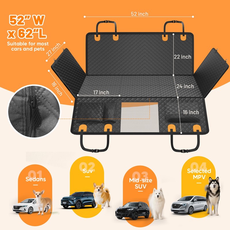 Dog Car Seat Cover for Back Seat,Hard Bottom Hammock Hold