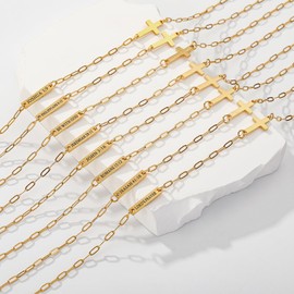 Ascona Gold Cross Necklace for Women，Gold Plated Dainty Christian Romans 15:13 Faith Necklace Jewelry，Sideways Tiny Cross Necklace Religious Gifts for Women