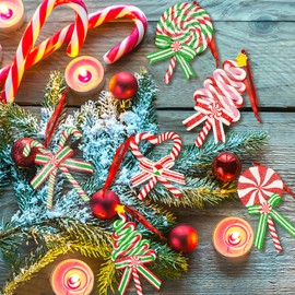 10 Pieces Christmas Candy Ornaments Lollipop Ornament Candy Cane Hanging Decor Peppermint Christmas Tree Decoration for Xmas Wreath Party Supplies