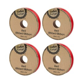 [4PK] Krafters Korner Red Ribbed Ribbon, 10mm x 5m for Gift Wrapping, DIY Crafts and Decoration