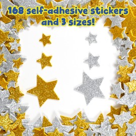 READY 2 LEARN READY 2 LEARN Glitter Foam Stickers | Silver and Gold Stars | Pack of 168 | Self-Adhesive | Stickers for Scrapbooks, Crafts and Posters
