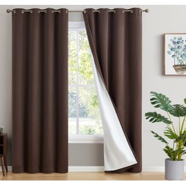HLC.ME Dakota 100% Complete Blackout Lined Drapery with Double Layer Thermal Insulated Energy Efficient Window Curtain Grommet Panels for Bedroom & Living Room, 2 Panels (52 W x 84 L, Chocolate Brown)