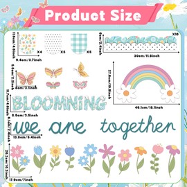 70PCS Summer Classroom Bulletin Board Decorations May Flower Bulletin Board Set We are Blooming Together Floral Butterfly Rainbow Cutouts for School Office Home Wall Decor