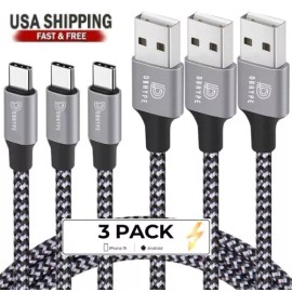 perf_essential 3-Pack Braided USB C Type-C Fast Charging Data SYNC Charger Cable Cord 3/6/10FT - 3Pack - 6 FT / 2 M Type-C Cable