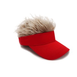 Men's Visor with Hair Fake Hairs Visor Hat with Hair for Men Funny Spiked Sun Hats Novelty Baseball Wig Caps Birthday Gift Red Coffee