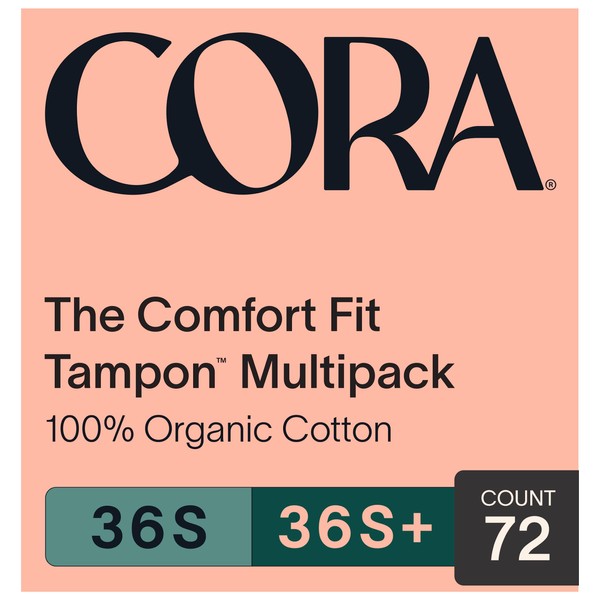 Cora Organic Applicator Tampon Multipack | 36 Super & 36 Super Plus Absorbency | 100% Organic Cotton, Unscented, Plant-Based Compact Applicator | Leak Protection | 36 Count x 2 Packs