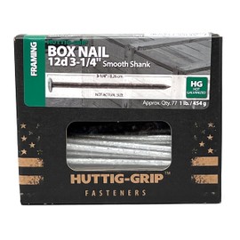 Huttig-Grip 3-1/4 in Framing Box Nails 12d Size, Hot Galvanized Finish, 1 lb Pack of 77 Nails