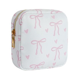 Lestikave Mini Waterproof Nylon Makeup Bag for Purse Backpack, Small Travel Cosmetic Toiltery Accessories for Women Girls,Cute Cosmetic Pouch with Zipper(01Heart Bow)