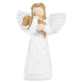 Toyosport White Angel Sculpture with Dog, Resin Handcrafted Decorative Statue, Modern Home Decor, Winged Angel with Floral Headpiece, Ideal for Living Room and Bedroom