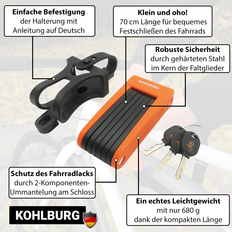 KOHLBURG Lightweight and small folding lock, 690 g light and
