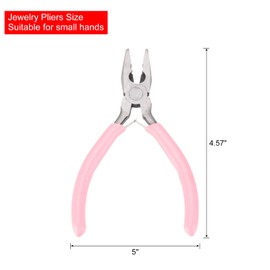 HARFINGTON Pliers 5" Mini Combination Pliers with Wire Cutter & Non-slip PVC Handle Serrated Jaw Micro for Beading Tool Hobby Craft, Pink