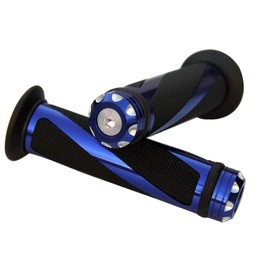 MotorToGo Aluminum Motorcycle 7/8" 22mm Handlebar Gel Hand Grips with Blue CNC Bar End Cap for Honda Goldwing 1800 GL1800HPNM Audio/Comfort/Navi/XM