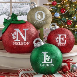 Let's Make Memories Holiday Initial Glitter Light-Up Tabletop Christmas Ornament - Small Green